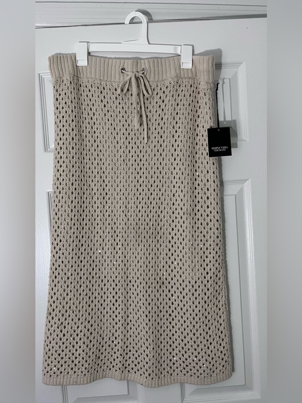 Simply Vera Vera Wang Women’s XL Open-Knit- Crochet Midi Skirt in Cream
